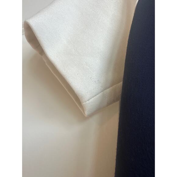 Rebecca Minkoff Navy, White, and Tan Block Style Preppy Peplum Zip Up Blouse - Picture 6 of 7